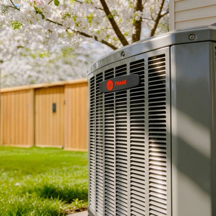 A Trane condenser installed beside a home in a Central Florida neighborhood