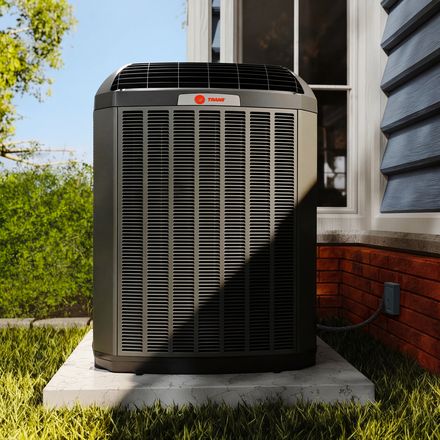 A Trane outdoor condensing unit installed on a concrete pad beside a Central Florida home